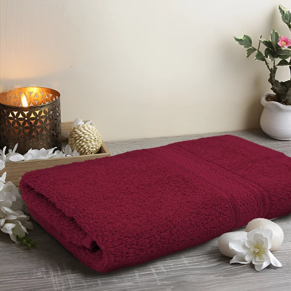 BYFT Daffodil Cotton Towel Burgundy Luxury - Soft, Absorbent, Quick-Dry, 500 GSM Bath Towel Set