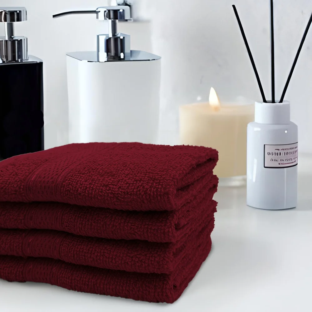 BYFT Daffodil Cotton Towel Burgundy Luxury - Soft, Absorbent, Quick-Dry, 500 GSM Bath Towel Set