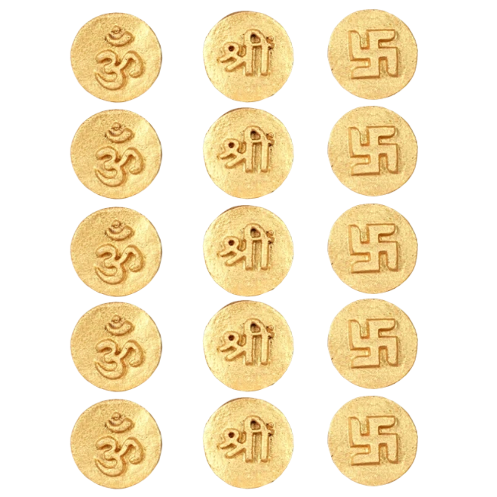 D Viswa Pooja Essentials "Om Shri Swastik" Handpainted 15-Piece Set Made from Desi Cow Dung for Puja & Home Decor