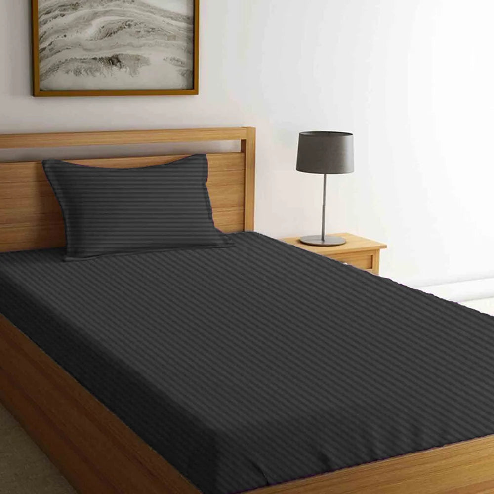 BYFT Tulip - Fitted Sheet 1 Cm Satin Stripe| Cotton, 300 TC, Soft & Luxurious Bed Linen