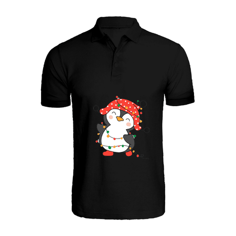 BYFT008856 BYFT Polo Neck T Shirt Black Printed Penguin Entangled in String Lights Set of 1.png