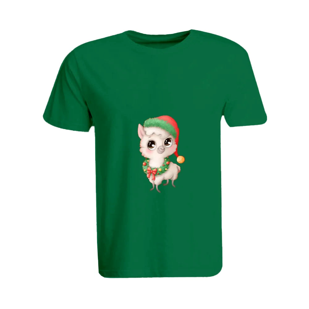 BYFT Printed Christmas Designed T-Shirt - Llama with Christmas Cap