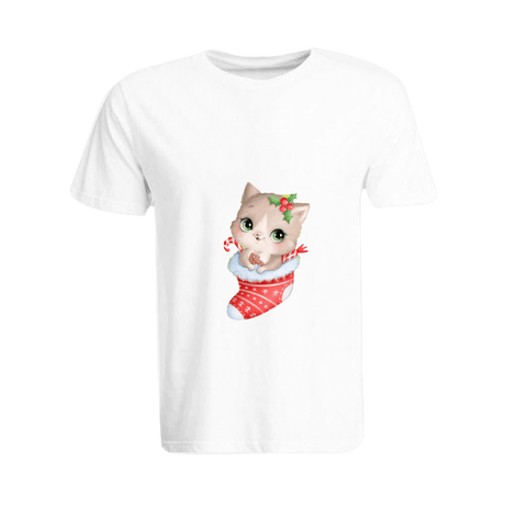 BYFT008967 BYFT Super Round Neck T Shirt White Printed Cat inside Christmas Stockings Set of 1.png