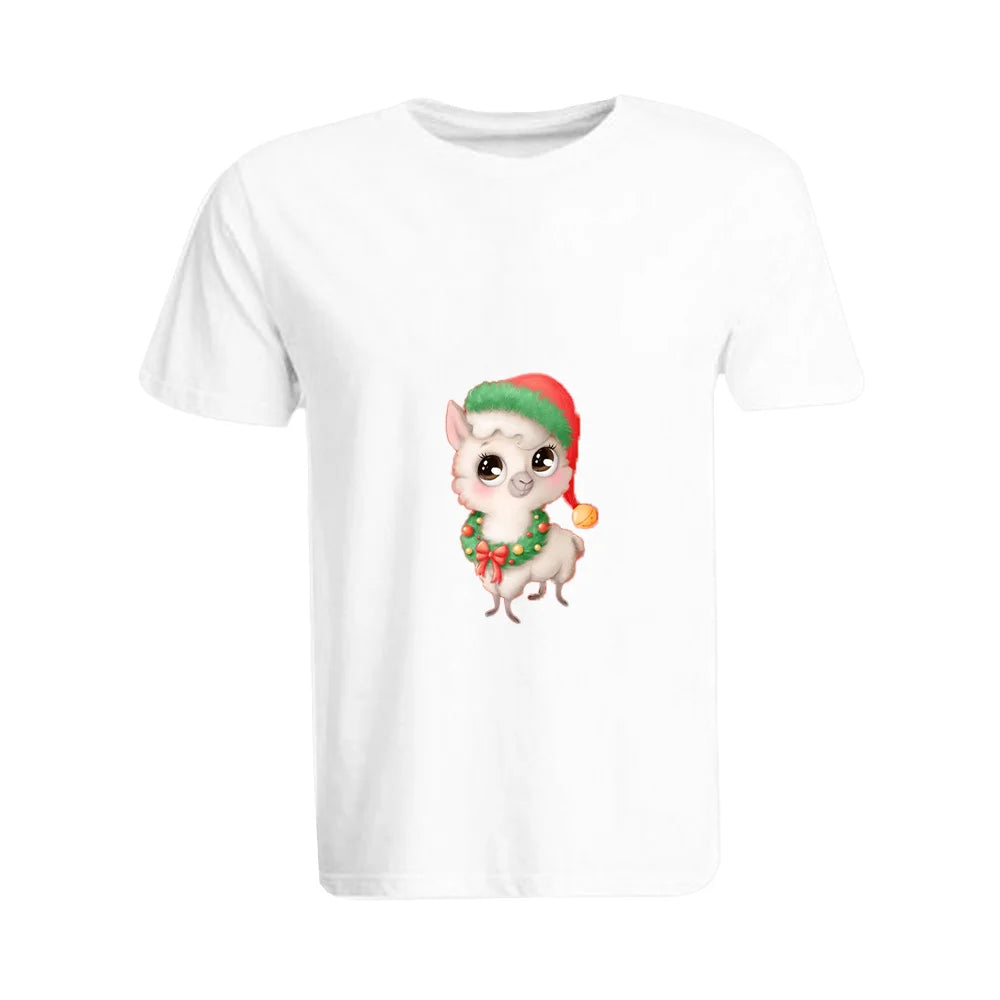 BYFT Printed Christmas Designed T-Shirt - Llama with Christmas Cap
