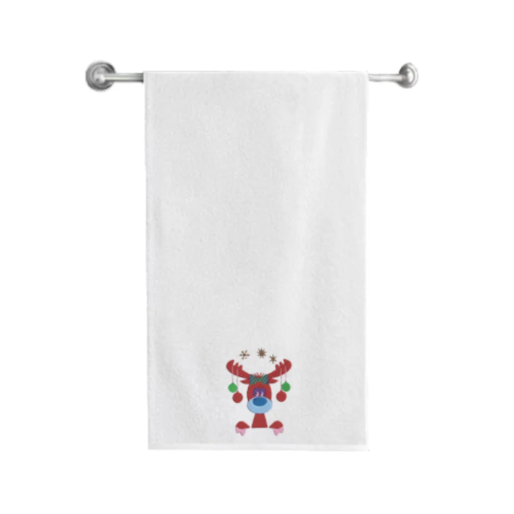 BYFT Embroidered For You Personalised Cotton Towel - Reindeer with Christmas Ornament Design High Quality Embroidery Perfect For Gifting