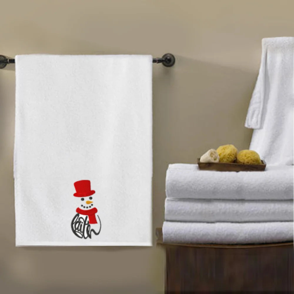 BYFT Embroidered For You Personalised Cotton Towel - Faith Snowman Design High Quality Embroidery Perfect For Gifting