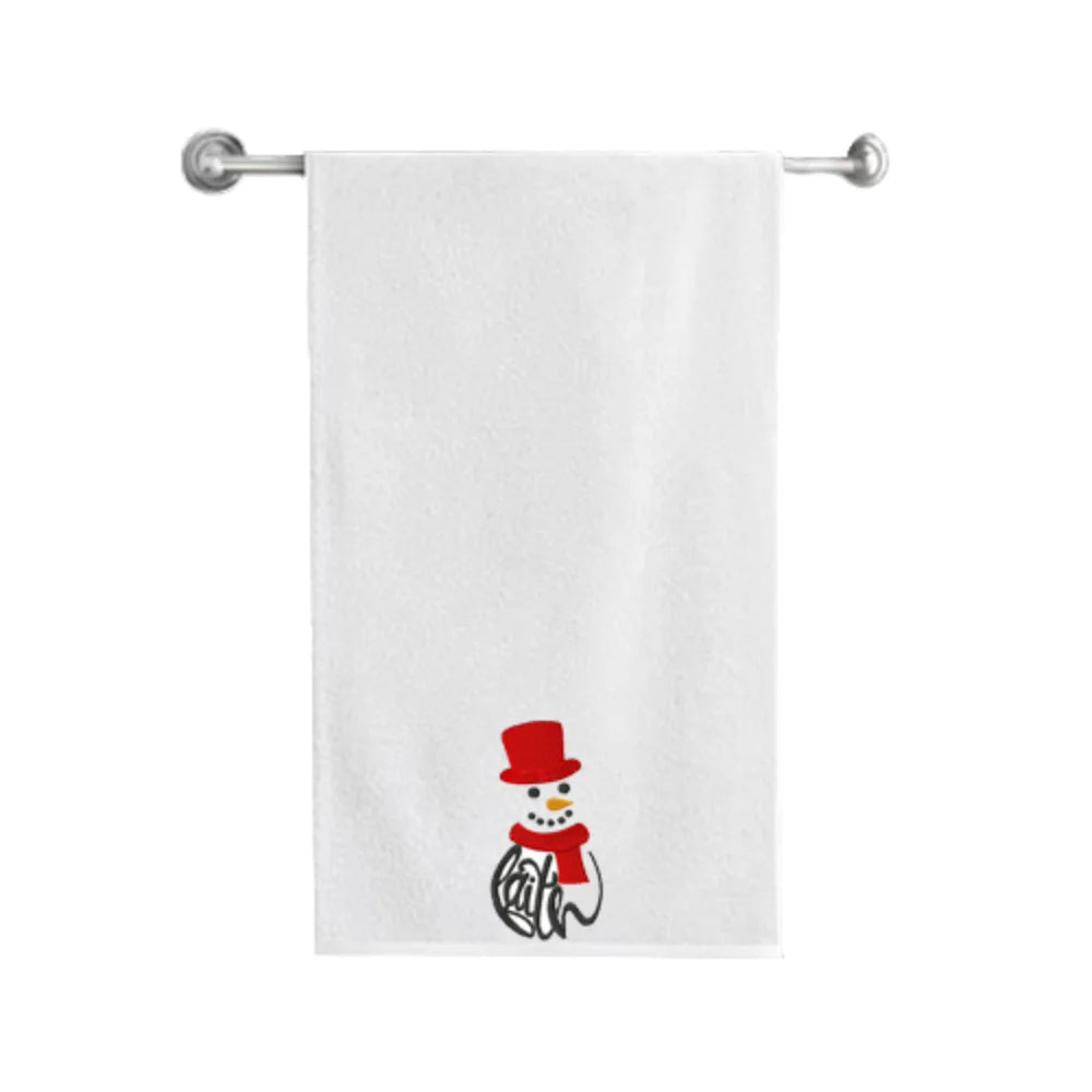BYFT Embroidered For You Personalised Cotton Towel - Faith Snowman Design High Quality Embroidery Perfect For Gifting
