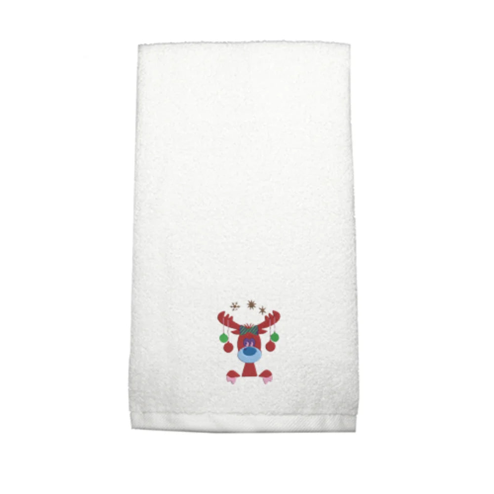 BYFT Embroidered For You Personalised Cotton Towel - Reindeer with Christmas Ornament Design High Quality Embroidery Perfect For Gifting