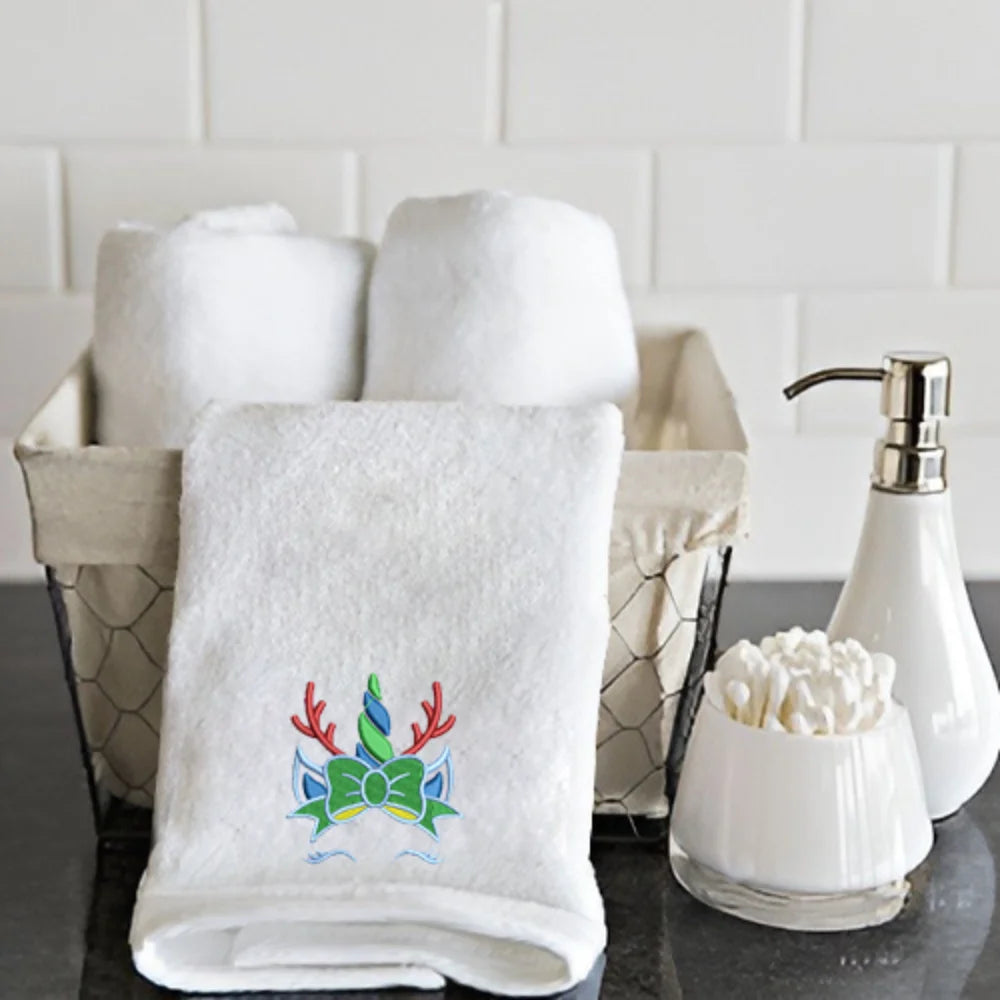 BYFT Embroidered For You Personalised Cotton Towel - Reindeer Unicorn Design High Quality Embroidery Perfect For Gifting