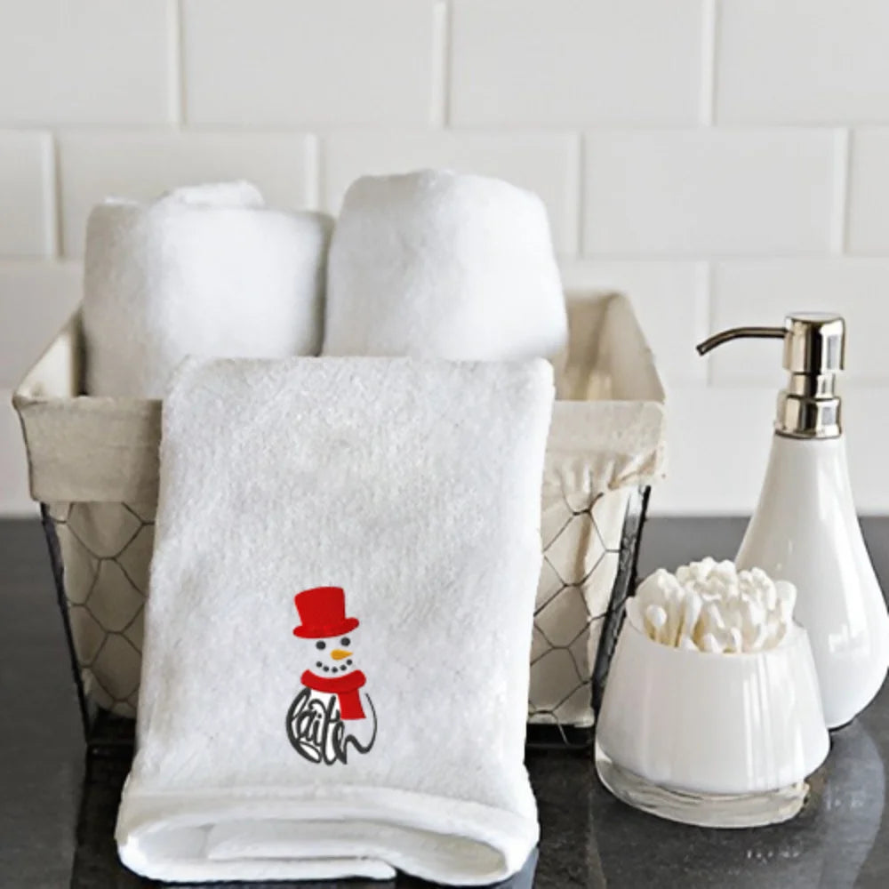 BYFT Embroidered For You Personalised Cotton Towel - Faith Snowman Design High Quality Embroidery Perfect For Gifting