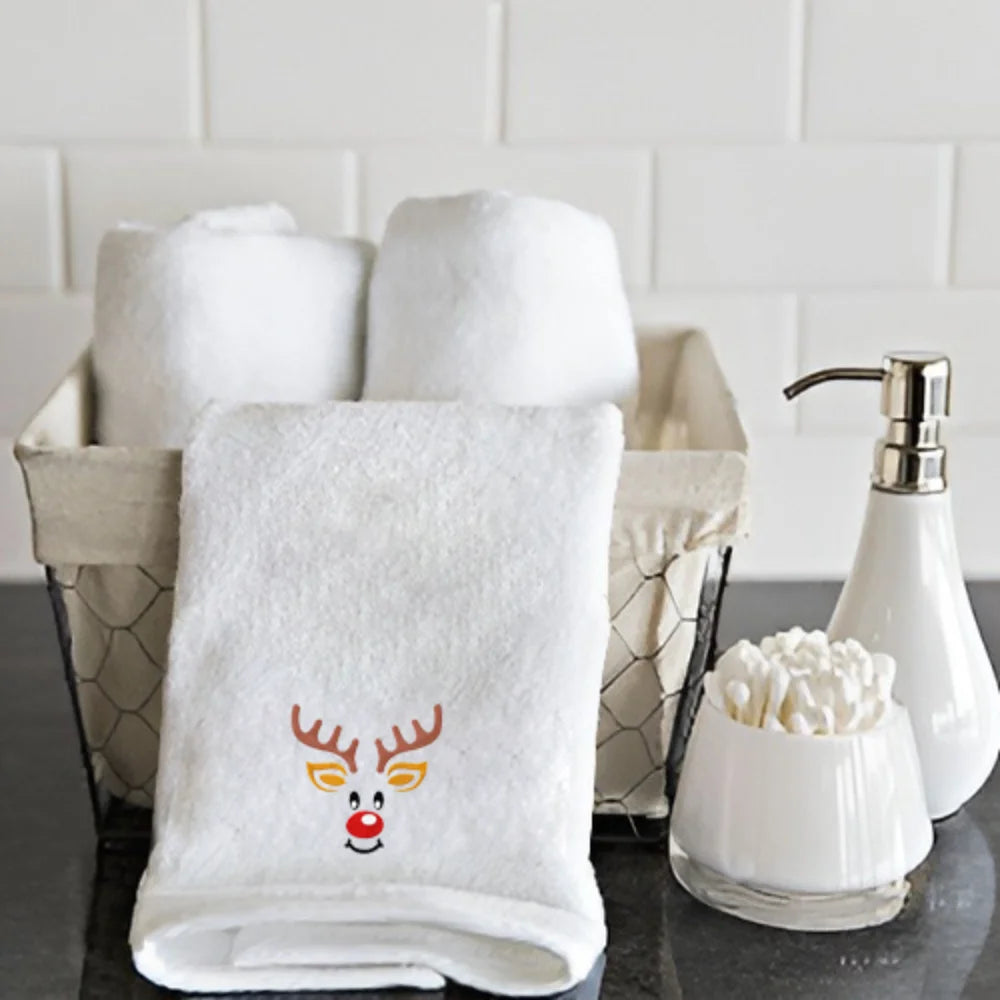 BYFT Embroidered For You Personalised Cotton Towel - Reindeer Design High Quality Embroidery Perfect For Gifting
