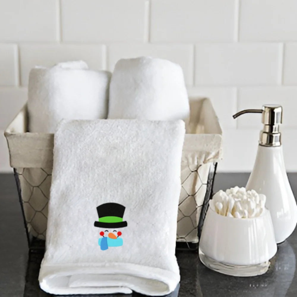 BYFT Embroidered For You Personalised Cotton Towel - Snowman with Scarf & Black Cap Design High Quality Embroidery Perfect For Gifting