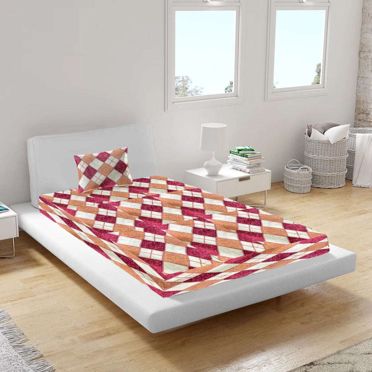 BYFT Orchard Comfort - Cream Jaipuri Patch Pattern Bed Sheet (150 x 230 Cm) with Pillow Case (50 x 75 Cm)| Microfiber, 65 Gsm, Soft & Luxurious Bed Linen
