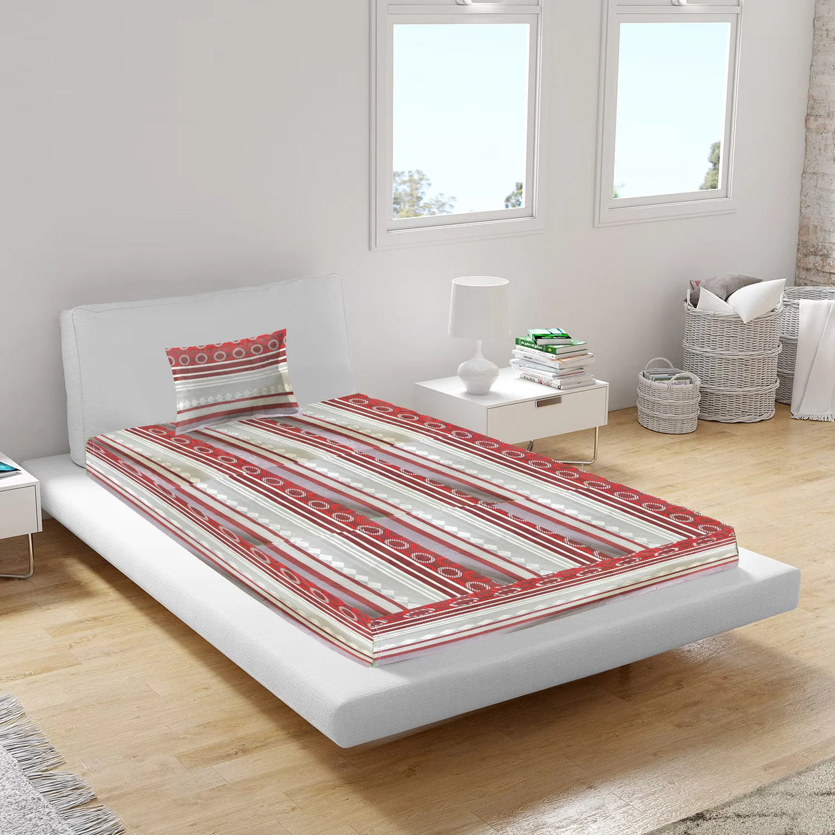 BYFT Orchard Comfort - Red Polka Dot Bed Sheet (150 x 230 Cm) with Pillow Case (50 x 75 Cm)| Microfiber, 65 Gsm, Soft & Luxurious Bed Linen