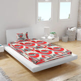 BYFT Orchard Comfort - White With Red Circular Geometric Pattern Bed Sheet (150 x 230 Cm) with Pillow Case (50 x 75 Cm)| Microfiber, 65 Gsm, Soft & Luxurious Bed Linen