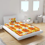 BYFT Orchard Comfort -  Yellow Geomatric Tile Pattern Bed Sheet (150 x 230 Cm) with Pillow Case (50 x 75 Cm)| Microfiber, 65 Gsm, Soft & Luxurious Bed Linen