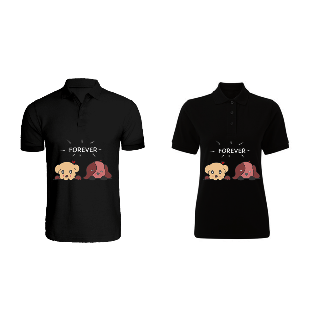 BYFT009265 BYFT Printed Cotton Couple Polo Neck Black T Shirts Forever Design Set of 2.png