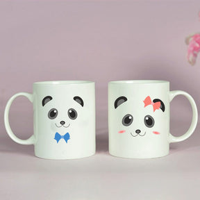 BYFT009330 BYFT Printed MUGS White Mr. Mrs. Panda Design 300 ml Ceramic Set of 2