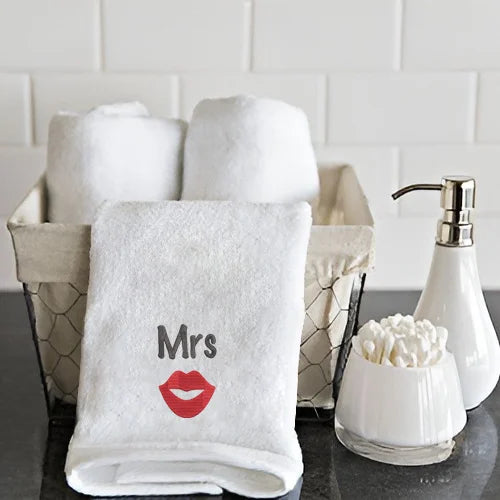 BYFT Embroidered For You Personalised Cotton Towel - Mrs. Lips Design High Quality Embroidery Perfect For Gifting