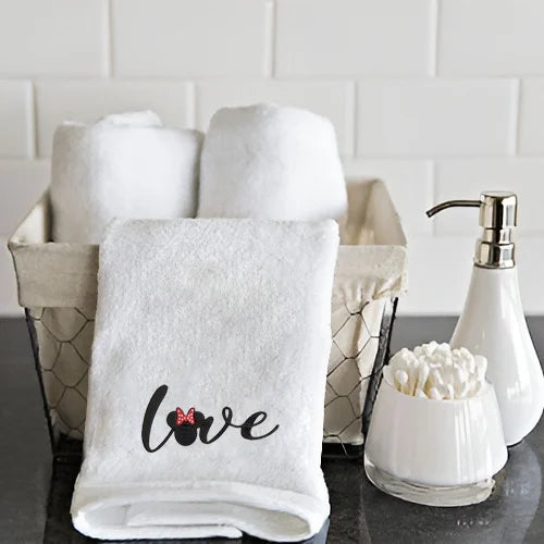 BYFT Embroidered For You Personalised Cotton Towel - Minnie Love Design High Quality Embroidery Perfect For Gifting