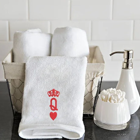 BYFT009352 BYFT IRIS Embroidered For You HAND TOWEL White Crown Queen Heart Design 50 x 80 Cm 600 Gsm Cotton Set of 1
