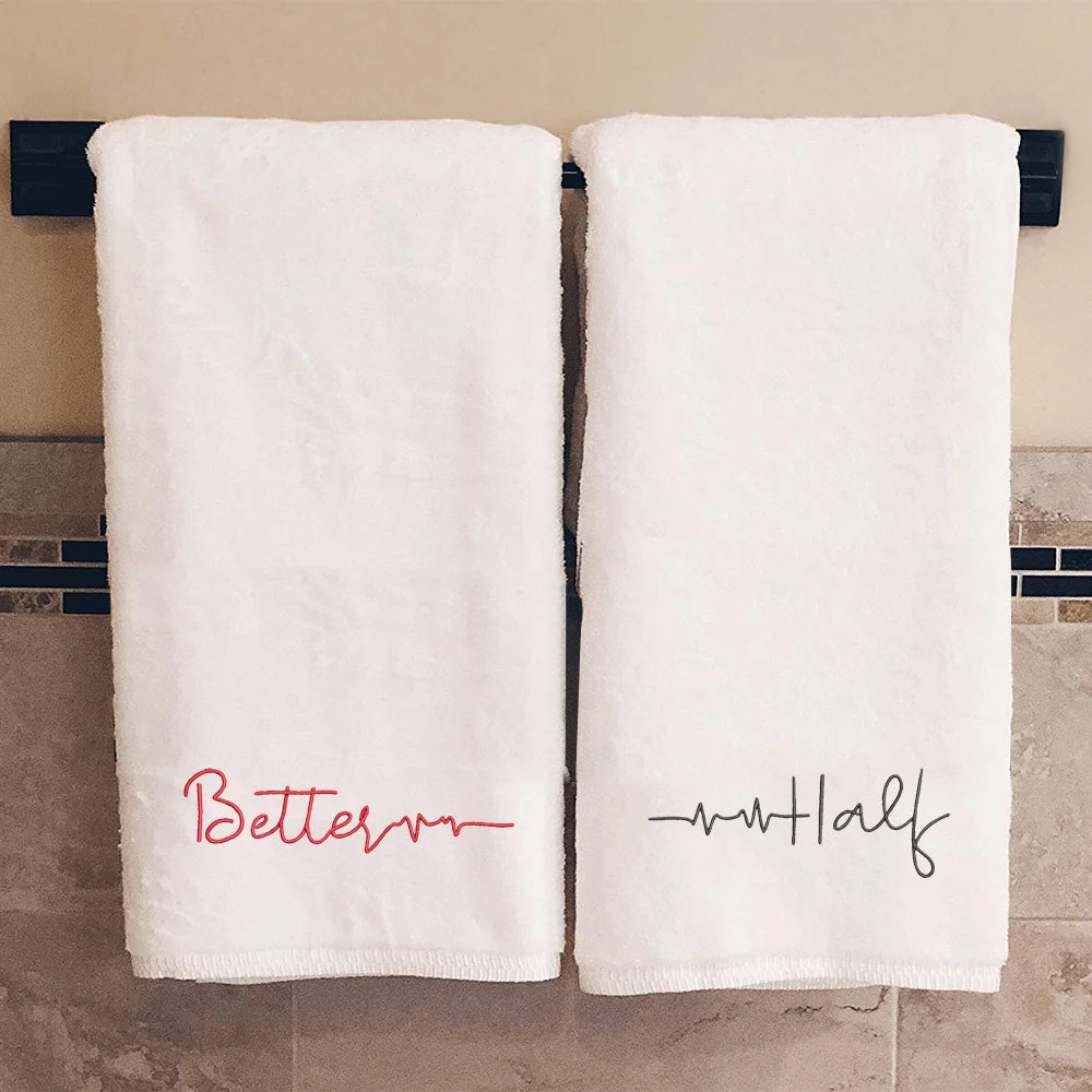 BYFT Embroidered For You Personalised Couple Towel - Better Half Design High Quality Embroidery Perfect For Gifting