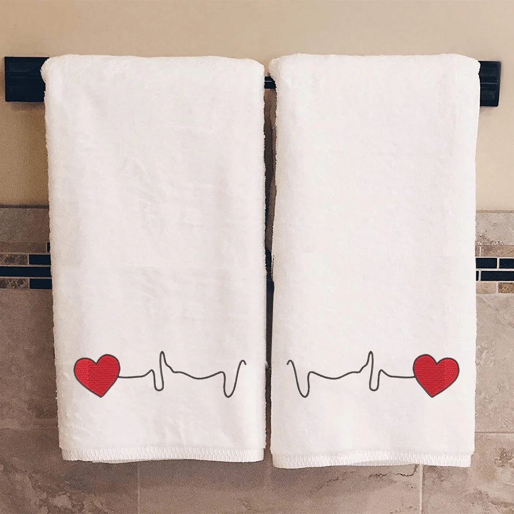 BYFT Embroidered For You Personalised Couple Towel - Heart Beat Design High Quality Embroidery Perfect For Gifting