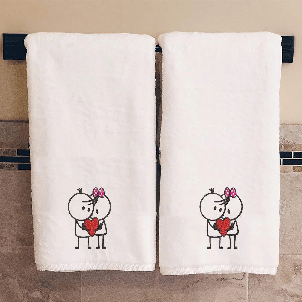 BYFT Embroidered For You Personalised Couple Towel - Him & her with Heart Design High Quality Embroidery Perfect For Gifting