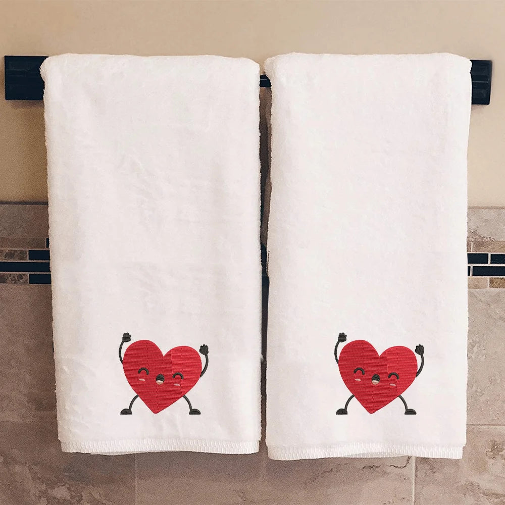 BYFT Embroidered For You Personalised Couple Towel - Happy Heart Design High Quality Embroidery Perfect For Gifting