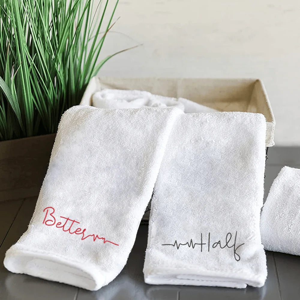 BYFT Embroidered For You Personalised Couple Towel - Better Half Design High Quality Embroidery Perfect For Gifting