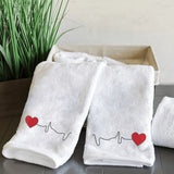 BYFT Embroidered For You Personalised Couple Towel - Heart Beat Design High Quality Embroidery Perfect For Gifting