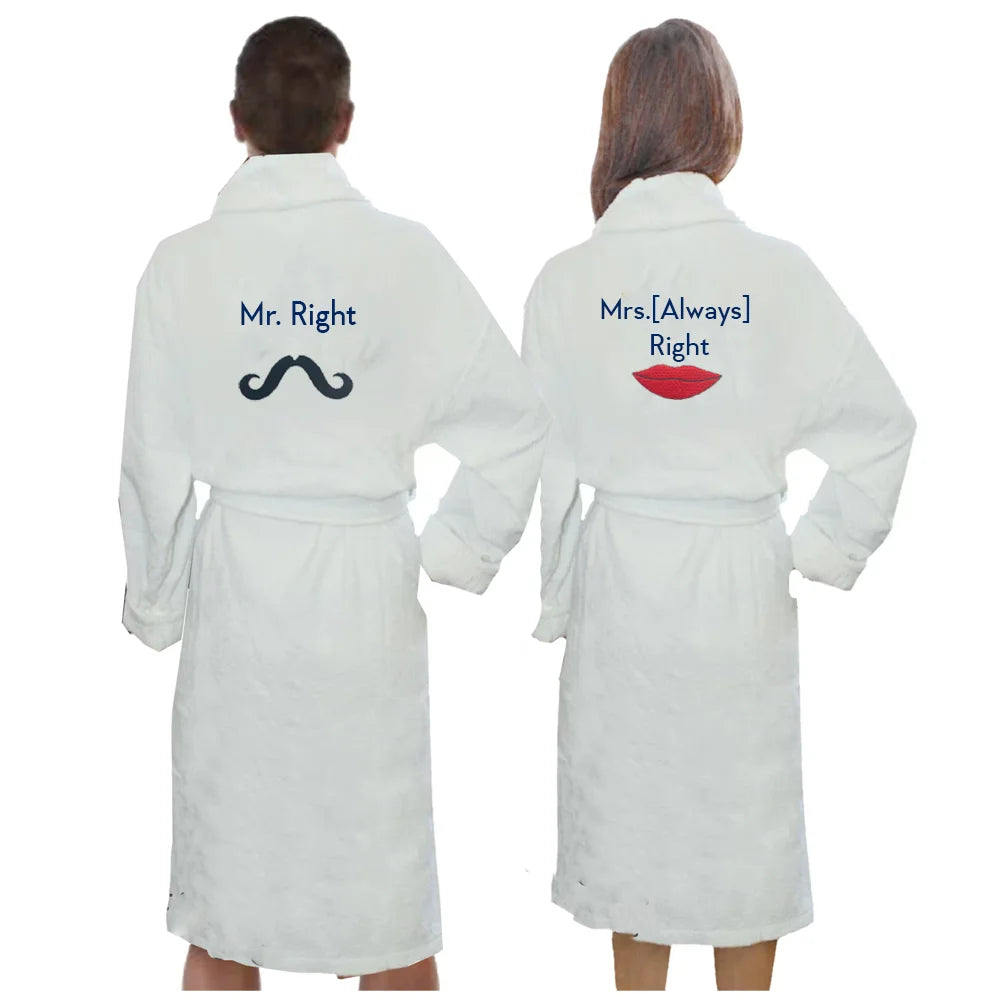 BYFT Embroidered For You Personalised Couple Bathrobe - Mr. Right & Mrs. Always Right Design High Quality Embroidery Perfect For Gifting