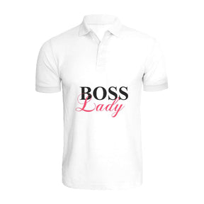 BYFT009451 BYFT Printed Polo Neck White T Shirt Boss Lady Design Set of 1