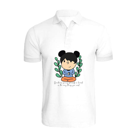 BYFT009456 BYFT Printed Polo Neck White T Shirt Giving Yourself a Break Design Set of 1.jpg