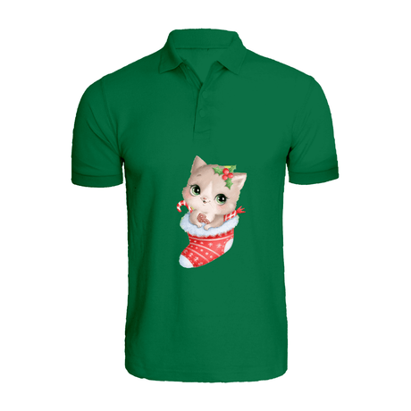 BYFT009707 BYFT Polo Neck T Shirt Printed Green Medium 220 GSM Cotton Cat inside Christmas Stokings Set of 1.png