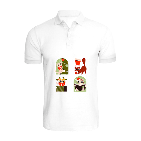 BYFT009734 BYFT Polo Neck T Shirt Printed White Medium 220 GSM Cotton Christmas Cats Set of 1.png