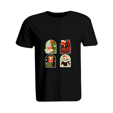 BYFT009744 BYFT Round Neck T Shirt Printed Black Medium 190 GSM Cotton Christmas Cats Set of 1.png