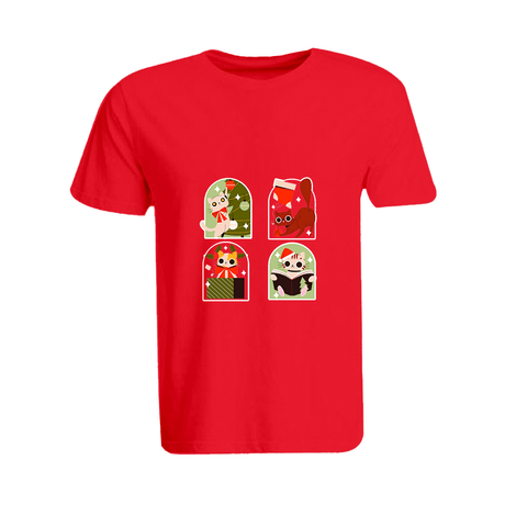 BYFT009764 BYFT Round Neck T Shirt Printed Red Medium 190 GSM Cotton Christmas Cats Set of 1.png