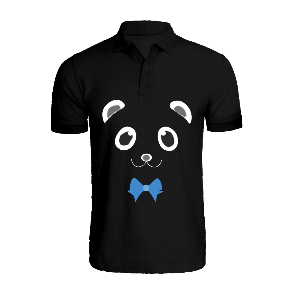 BYFT009880 BYFT Polo Neck T Shirt Printed Black Medium 220 GSM Cotton Mr. Panda Design Set of 1.png