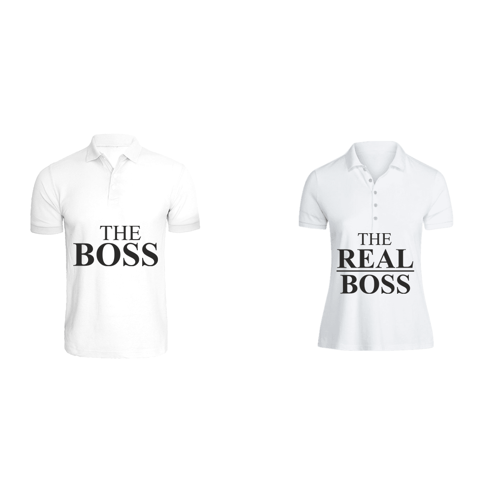 BYFT009973 BYFT Polo Neck T Shirt Printed White Medium 220 GSM Cotton The Boss The Real Boss Design Set of 2.png