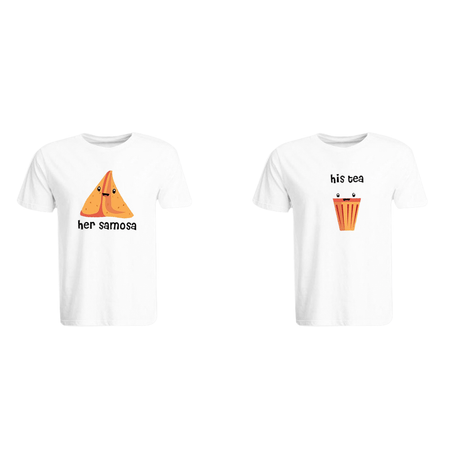 BYFT010001 BYFT Round Neck T Shirt Printed White Medium 190 GSM Cotton His Tea Her Samosa Design Set of 2.png