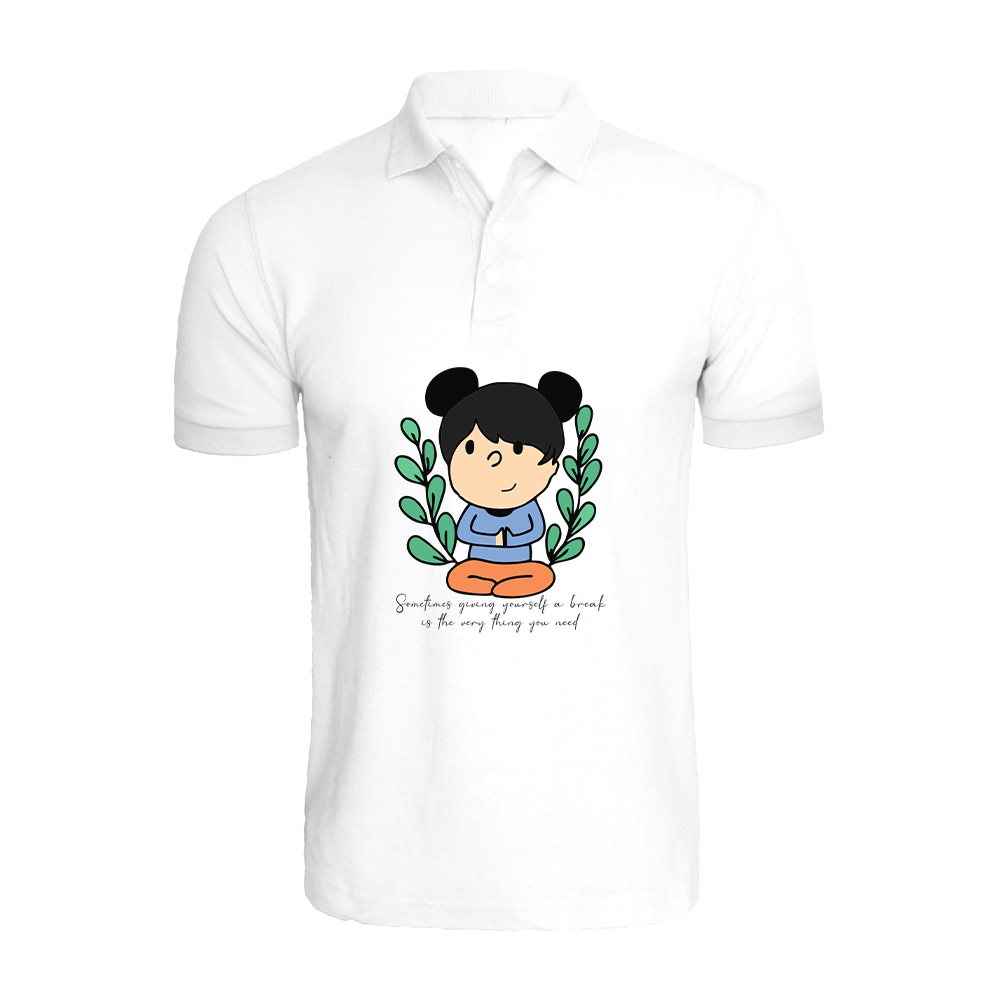 BYFT010026 BYFT Polo Neck T Shirt Printed White Medium 220 GSM Cotton Giving Yourself a Break Set of 1.png