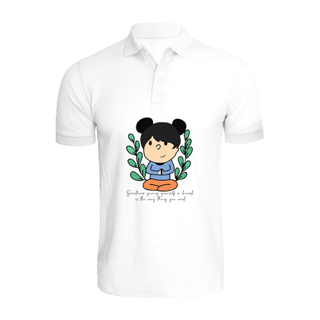 BYFT010026 BYFT Polo Neck T Shirt Printed White Medium 220 GSM Cotton Giving Yourself a Break Set of 1.png