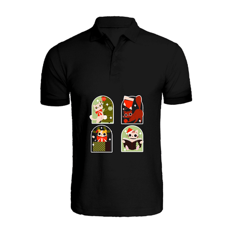 BYFT010156 BYFT Polo Neck T Shirt Printed Black Large 220 GSM Cotton Christmas Cats Set of 1.png