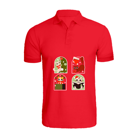 BYFT010176 BYFT Polo Neck T Shirt Printed Red Large 220 GSM Cotton Christmas Cats Set of 1.png