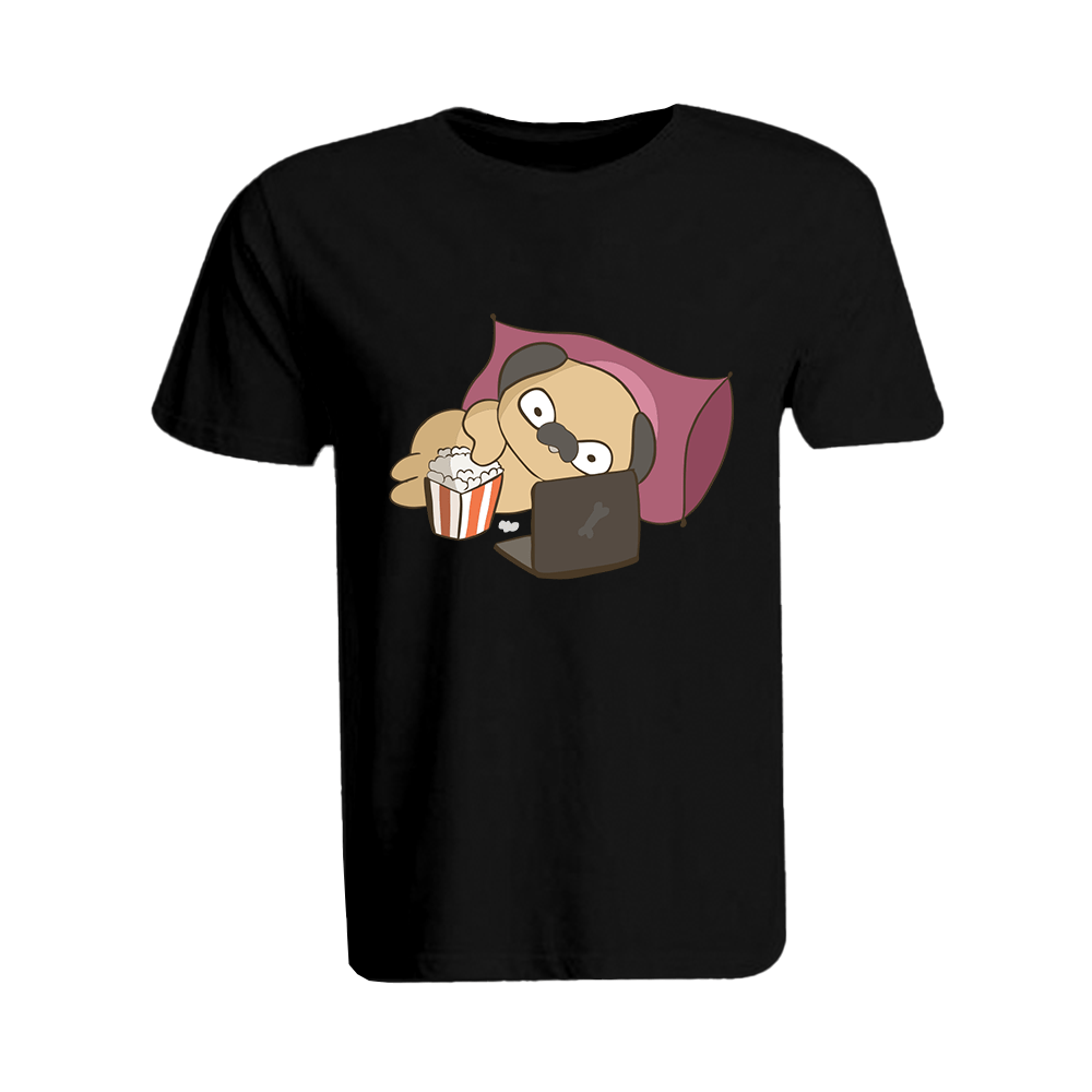 BYFT010336 BYFT Round Neck T Shirt Printed Black Large 190 GSM Cotton Binge Watching Pug Design Set of 1.png