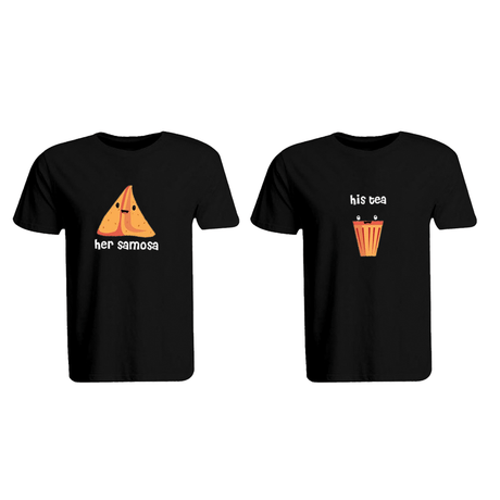BYFT010423 BYFT Round Neck T Shirt Printed Black Large 190 GSM Cotton His Tea Her Samosa Design Set of 2.png