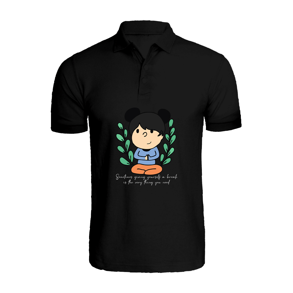 BYFT010462 BYFT Polo Neck T Shirt Printed Black Large 220 GSM Cotton Giving Yourself a Break Set of 1.png