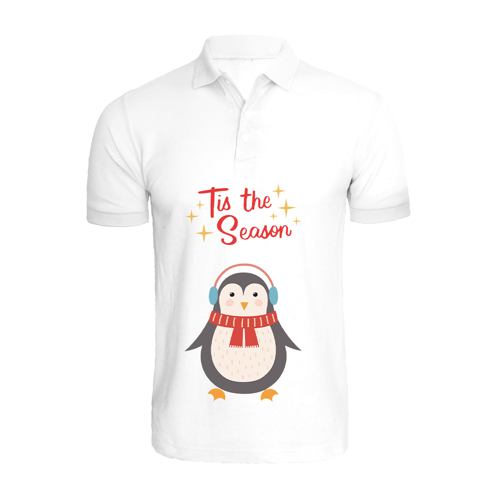 BYFT010633 BYFT Polo Neck T Shirt Printed White XL 220 GSM Cotton Tis The Season Penguin Set of 1.png