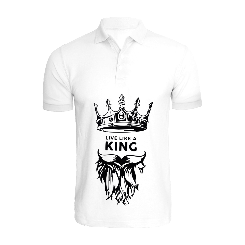 BYFT010802 BYFT Polo Neck T Shirt Printed White XL 220 GSM Cotton Live Like A King Design Set of 1.png
